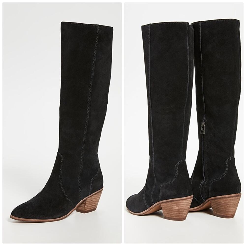 Madewell Womens Greta Tall Western Black Suede Boots Rounded‎ toe Size 7 NEW